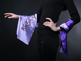 紫色梅花真丝缎面围巾